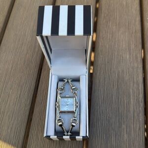 Figaro Silver-Tone Square Face Link Bracelet Watch